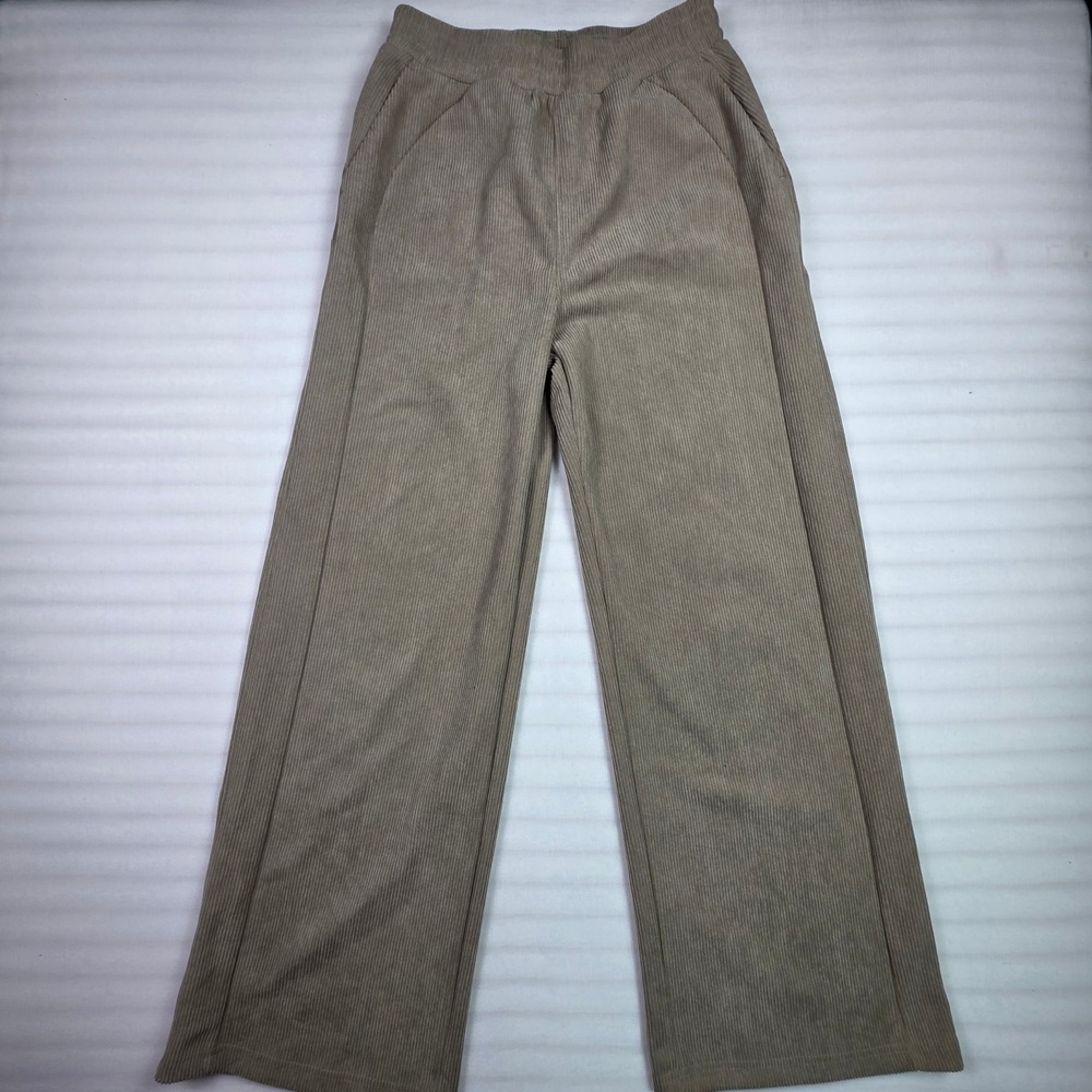Halara Tan Corduroy Wide Leg Pants Size M Tall Elastic Waist Khaki Trousers